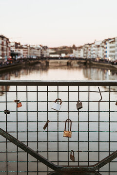 Love Locks on a Bayonne Bridge at Twilight