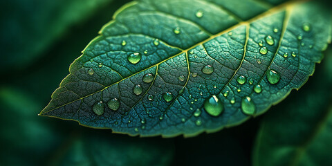 Fototapeta premium A leaf with water droplets on it