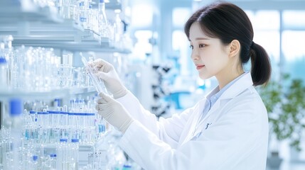 Scientist analyze biochemical samples in advanced scientific laboratory.