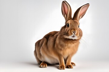 Obraz premium A playful brown rabbit with long ears and a twitching nose sitting on a white background, AI Generated
