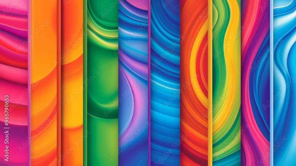 Poster a series of colorful stripes with a rainbow theme. the stripes are arranged in a row and are of diff