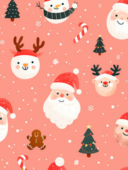 Santa Claus Illustration on a Pink Christmas Background
