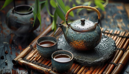 Traditional Asian tea ceremony arrangement. Esthetics. Tea culture, traditions.