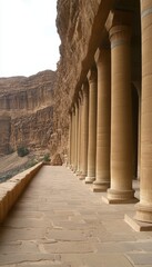 Obraz premium Ancient Grandeur Majestic Columns and Carved Sandstone Walls at the Monastery, Petra, Jordan.