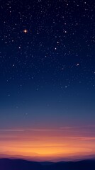 Starry night with a colorful sunset over mountains, scenic view