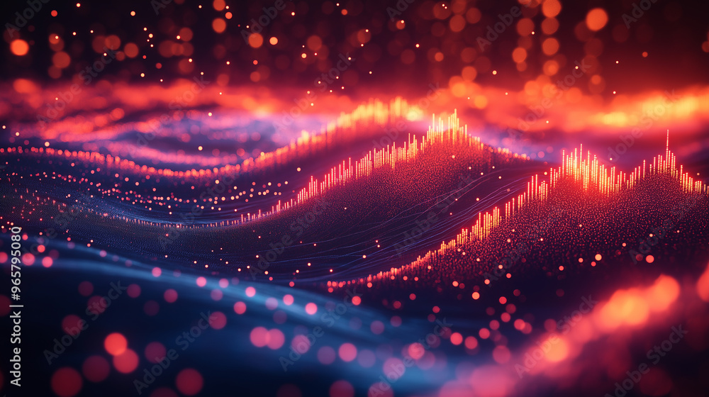 Wall mural a computer generated image of a blue and red ocean with a lot of dots