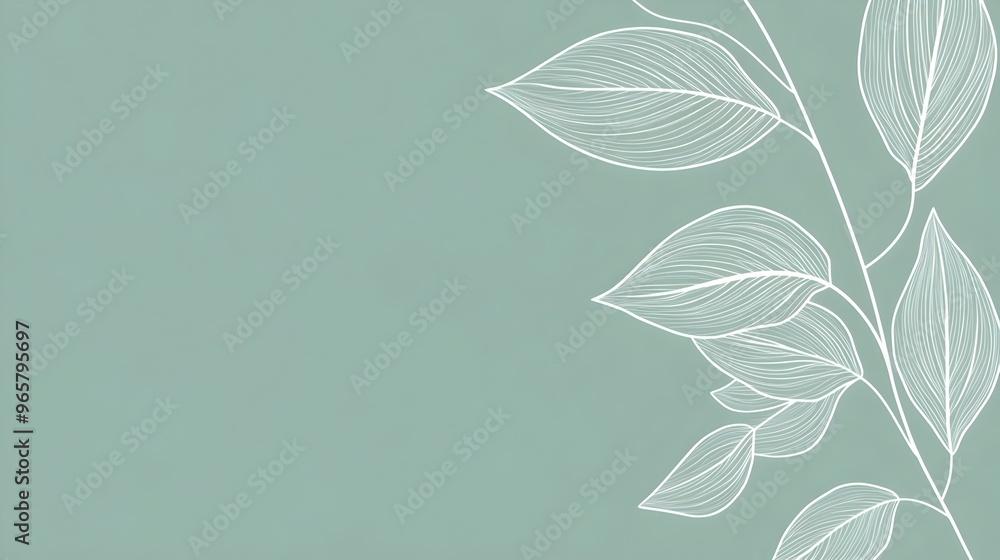 Poster minimalist background with simple leaf outlines on solid color nature-inspired design