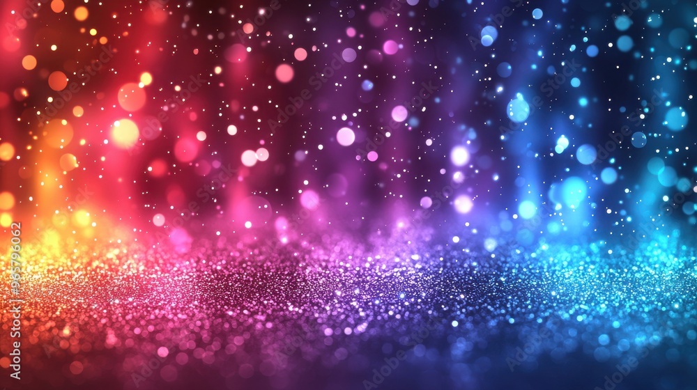 Poster brightly colored shimmering lights with bokeh effect creating a magical atmosphere in an abstract ba