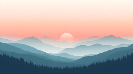 Fototapeta premium Minimalist Silhouette Landscape on Gradient Backdrop,Serene and Simple