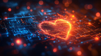 A heart is displayed on a computer screen with a blue background