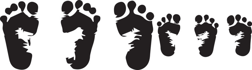 Family Footprints Black & White Vector Illustration: Parents & Children Footprints Graphic Design for Family, Love, & Memories Projects