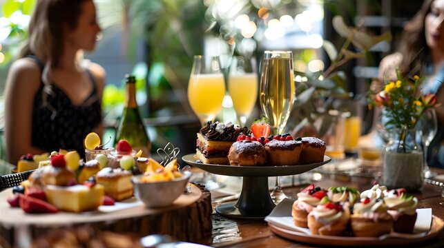 Stylish Birthday Brunch in Chic Caf with Gourmet Pastries and Mimosas