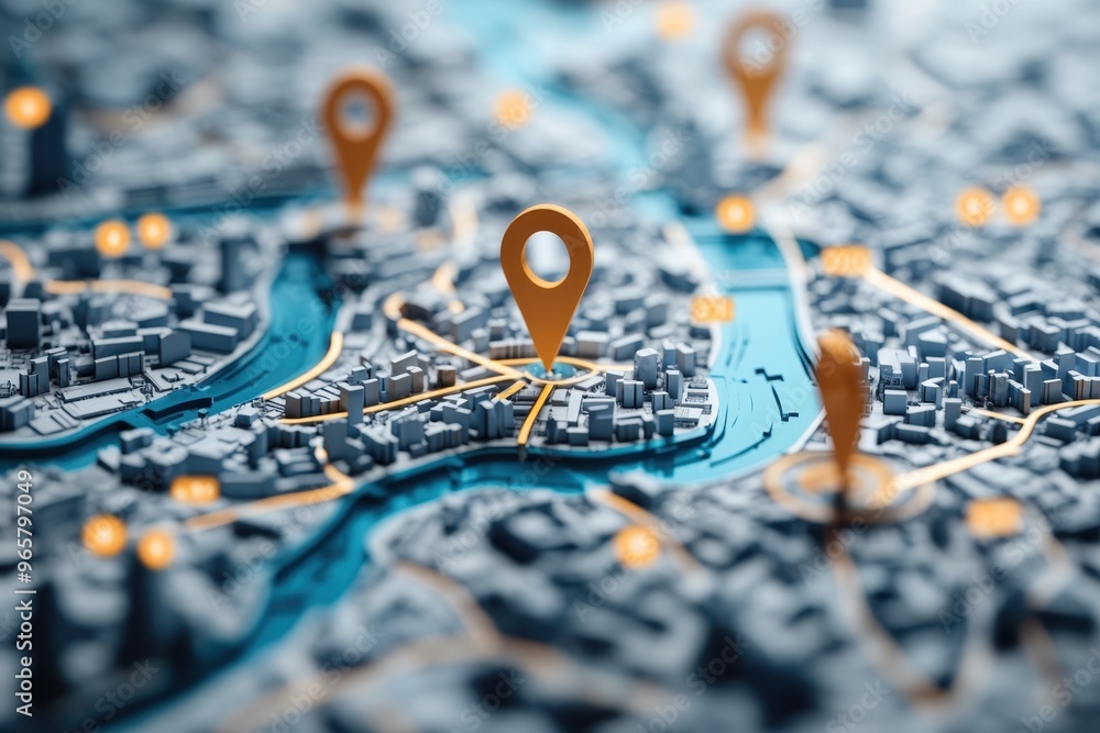 Aufkleber personalized business experiences: digital map with custom routes in paper cut style