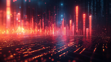 A cityscape with a lot of red and orange lights