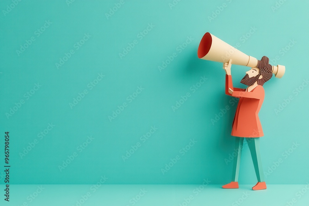 Poster innovative paper cut style of company using customer data telescope for forward-thinking personaliza