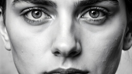 Fototapeta premium Close-up portrait of a face with flawless skin, looking at camera