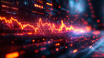 Obraz premium A computer screen with a red line that is going down