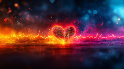 A heart is lit up in a dark background with a red and orange glow
