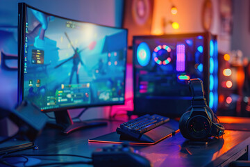 Remote video game developer coding, testing gameplay features, communicating with the development team virtually