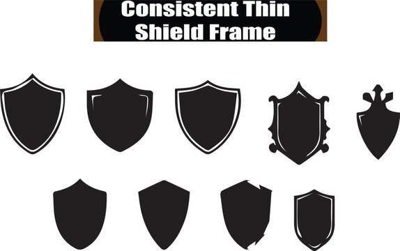 Shield Frame Vector Set: Consistent Thin Line Art of Heraldic Crests and Coat of Arms Designs for Graphic Design Projects and Logo Creation