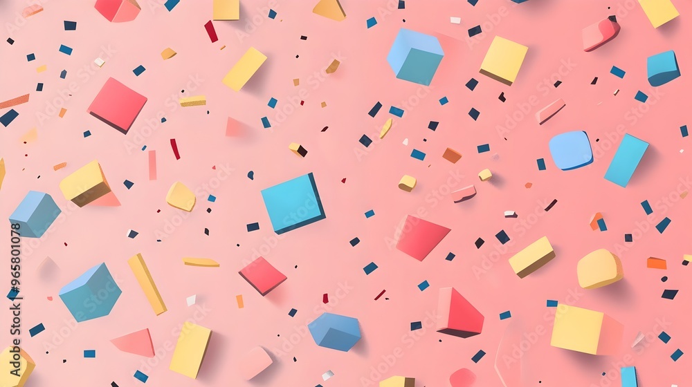 Aufkleber scattered geometric shapes in solid color backdrop for playful and minimalistic design