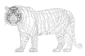 Naklejka premium A stylized geometric illustration of a tiger, showcasing its intricate lines and patterns in a minimalist design.