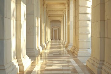 Photo of hallway between greek pillar architecture building corridor.