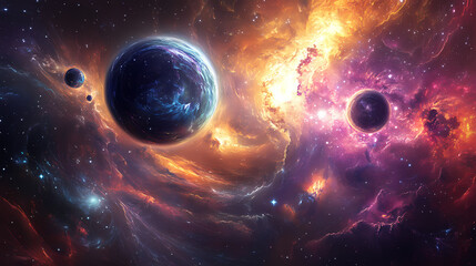 Obraz premium In a parallel universe matter and antimatter coexist in perfect balance creating a vibrant and harmonious world. Parallel Universe. Illustration