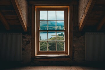 Fototapeta premium Window see hills room architecture daylighting.
