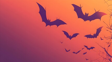 Fototapeta premium Minimal Bat Silhouettes on Gradient Background for Spooky Atmosphere