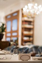 Interior of a .restaurant with tables and chairs