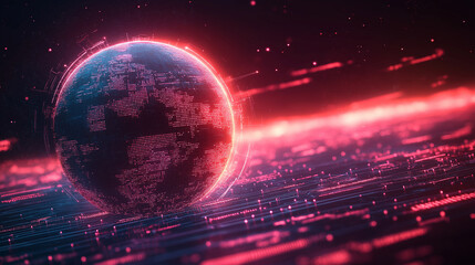 Fototapeta premium A glowing planet with a red and blue background