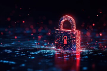 Digital Security Concept with Paper Cut Lock and Binary Code Stream - Encryption and Secure Data Symbol