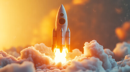 Launching new product or service. technology development process. space rocket launch. 3d render. 3D Render. Illustration