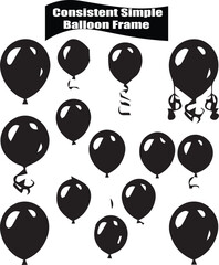 Black and White Balloon Silhouette Vector Set: Simple, Consistent Frame Elements for Party Decorations, Celebrations, and Graphic Design Projects