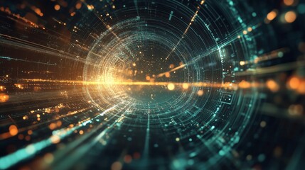 Quantum computing technology visualized as entangled particles and data streams.