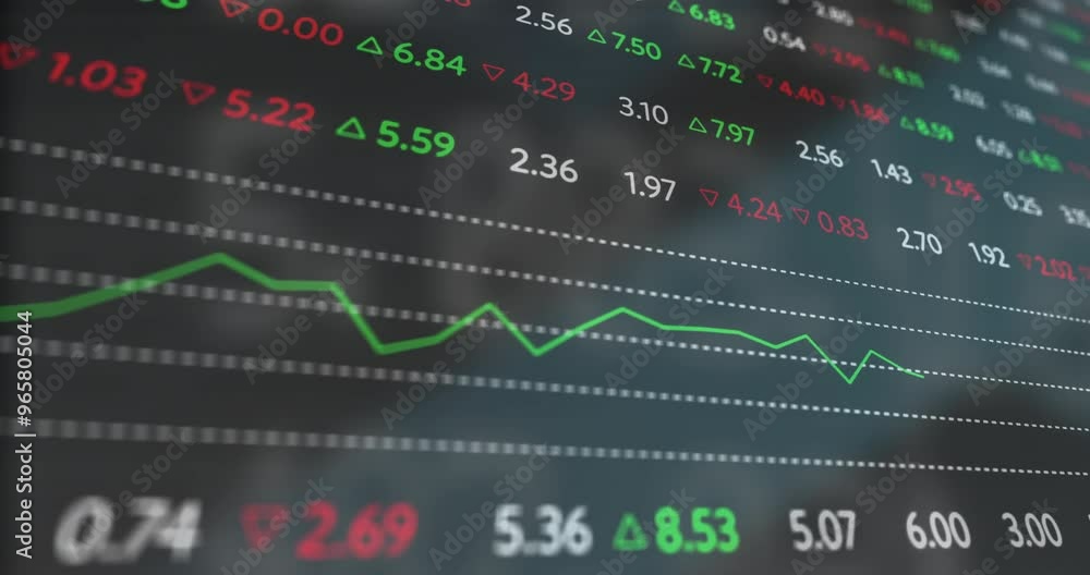 Poster animation of financial data processing on black background