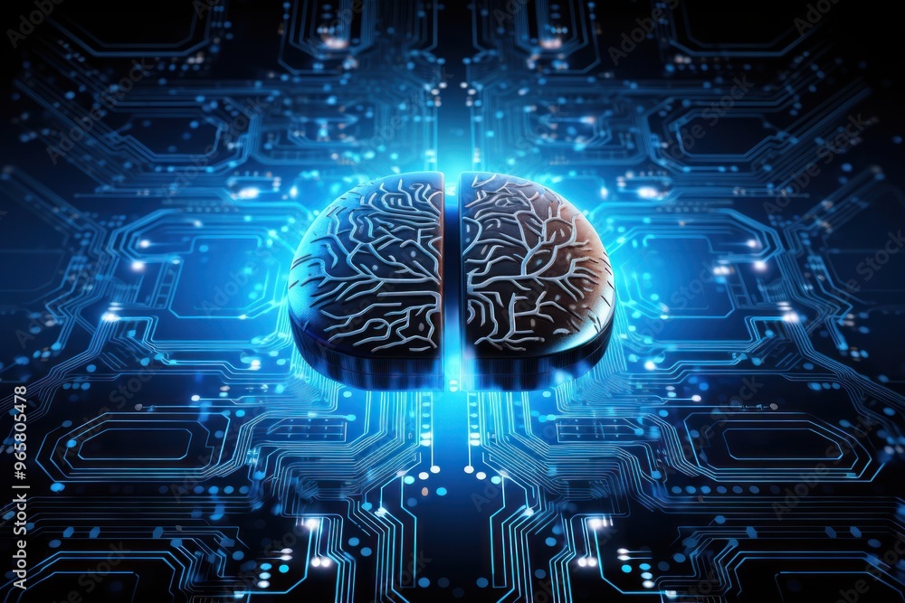 Poster brain in form of circuit electronics technology blue. image by rawpixel.