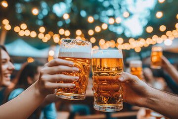 Friends in Traditional Bavarian Dress Enjoying Oktoberfest Festivities  