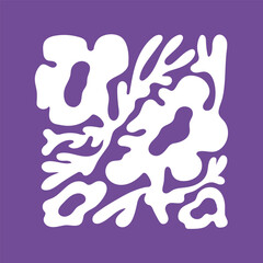 Flowers Matisse wall art. Purple card with white silhouettes of stylized plants, leaves. Abstract floral pattern with twisted shape. Print of blossom shadows with curved form. Flat vector illustration