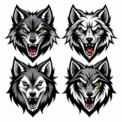 Wolf Vector Poses Stickers and Wolf Head Logo
