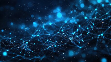 Fototapeta premium Abstract futuristic digital background with blue glowing global network and internet connections on a dark planet Earth globe. Digital technology, big data connection concept