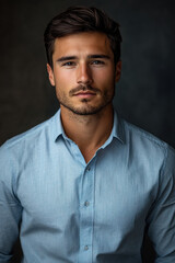 Obraz premium Confident Professional, A confident individual with a varied background poses for a portrait, showcasing engagement and approachability, ideal for diverse professional settings