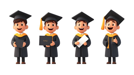 Four Happy Graduates Holding Diplomas on a Transparent Background for Seamless Integration