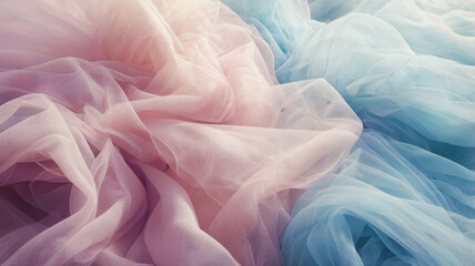 Obraz premium Air light transparent fabric of pink, peach and light blue colors as a background for design