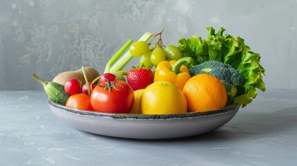 Assorted fruits and vegetables in a bowl