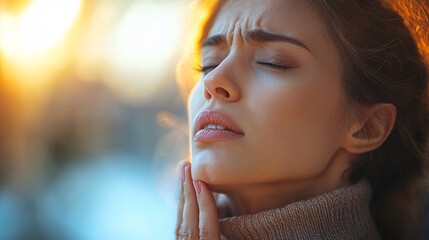 Obraz premium A person struggling to speak, with visible discomfort as they hold their throat.
