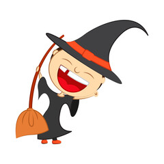 Vector illustration of boy in wizard costume on transparent background