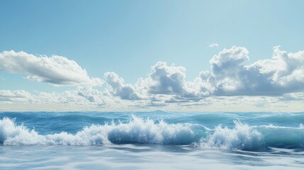 Obraz premium Serene Ocean Waves, a peaceful seascape featuring soft, rolling waves beneath an expansive, cloudless sky, evoking calmness and harmony with nature.