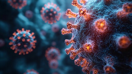 A throat scan showing inflamed tissue with bacteria and viruses attacking the area.